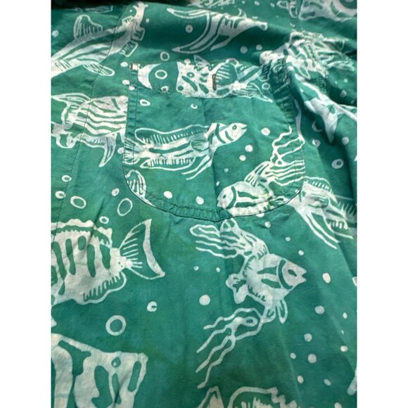 White Sierra Men's Hawaiiian Fish Print Short Sleeve Shirt M Green Teal - Picture 2 of 6